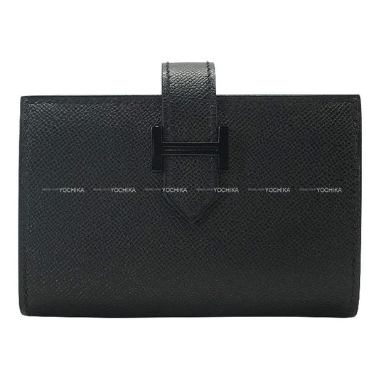 HERMES Bi-fold wallet Bearn Mini Card holder With Coin purse SO BLACK Monochrome Noir (Black) Veau Madame Black HW Stamp K[ALMOST NEW][Authentic]
