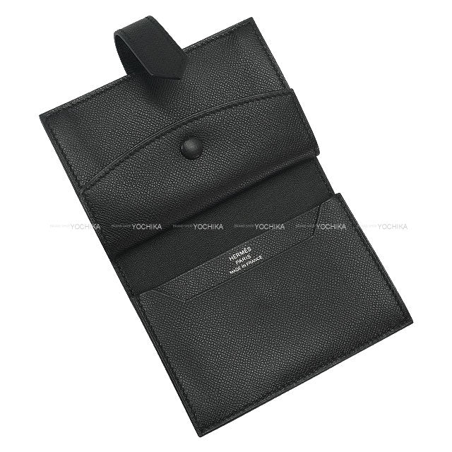 HERMES Bi-fold wallet Bearn Mini Card holder With Coin purse SO BLACK Monochrome Noir (Black) Veau Madame Black HW Stamp K[ALMOST NEW][Authentic]