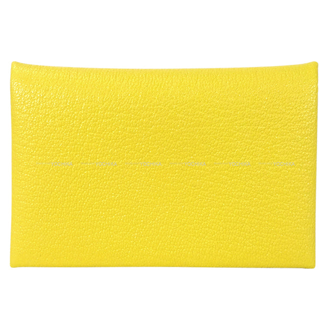 HERMES card holder Calvi Verso Jaune de Naples/Bleu Saphir Chevre Mysore Silver HW Stamp K[BRAND NEW][Authentic]