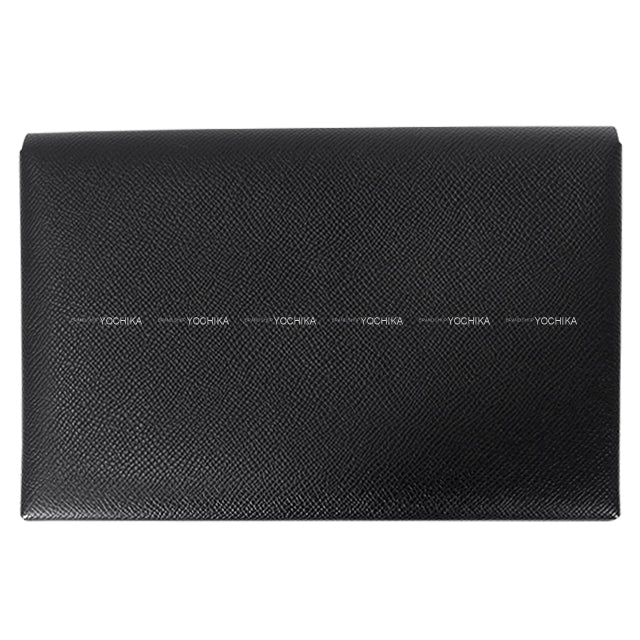 [Pre-loved] HERMES Clutch bag Calvi Poshetto MM Noir (Black)/Gold Veau Epsom Silver HW Stamp A[LIKE NEW][Authentic]