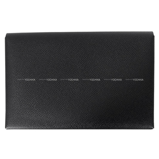 [Pre-loved] HERMES Clutch bag Calvi Poshetto MM Noir (Black)/Gold Veau Epsom Silver HW Stamp A[LIKE NEW][Authentic]
