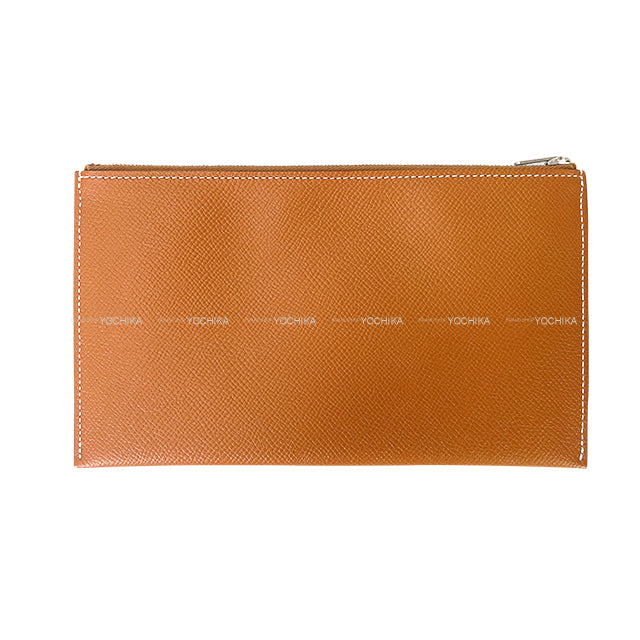 [Pre-loved] HERMES Clutch bag Calvi Poshetto MM Noir (Black)/Gold Veau Epsom Silver HW Stamp A[LIKE NEW][Authentic]