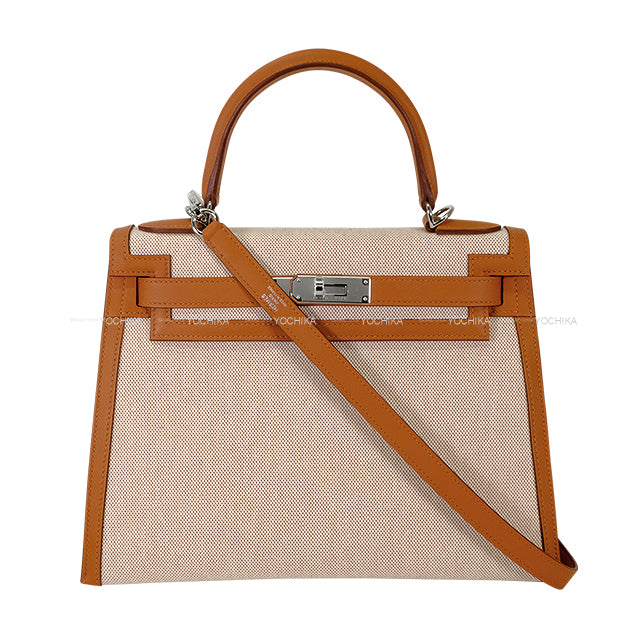HERMES Shoulder bag Kelly28 Sellier Gold/Ecru Veau Swift/Toile H Silver HW Stamp K[BRAND NEW][Authentic]