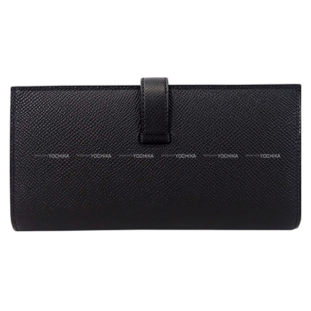 HERMES long wallet Bearn Soufflet Verso Noir (Black)/Rouge H Veau Epsom Gold HW Stamp K[BRAND NEW][Authentic]