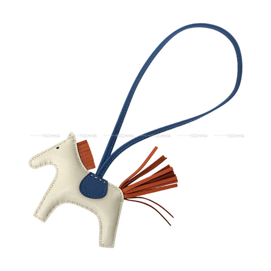 HERMES bag charm Rodeo PM Craie/Gold/Blue Tie Agneau Milo Stamp K[BRAND NEW][Authentic]