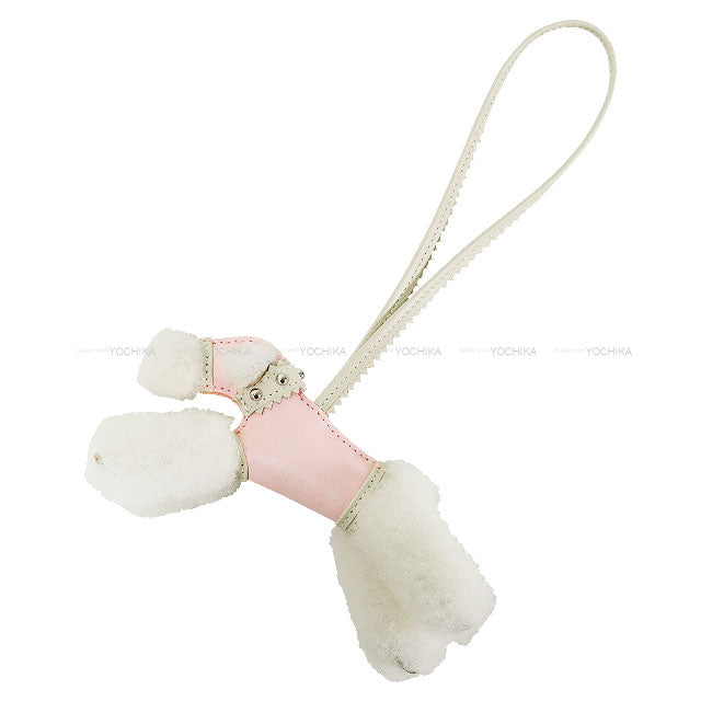 HERMES bag charm Buddy with Studs Collar Ecru/Rose Darling/Craie Agneau Milo/Mouton Silver HW Stamp K[BRAND NEW][Authentic]