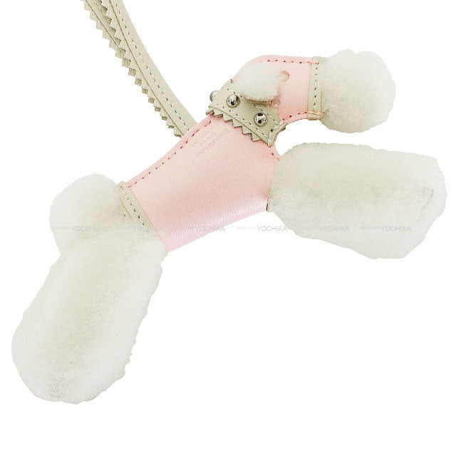 HERMES bag charm Buddy with Studs Collar Ecru/Rose Darling/Craie Agneau Milo/Mouton Silver HW Stamp K[BRAND NEW][Authentic]