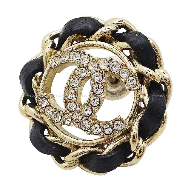 [Pre-loved] 2024 CHANEL pierced earring COCO mark chain trimming Noir (Black)/Gold Metal/Lambskin/Strass Gold HW AB8297[LIKE NEW][Authentic]