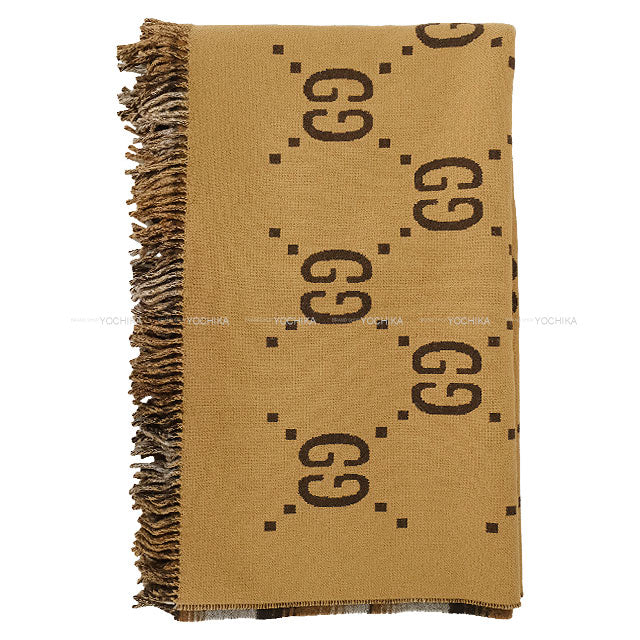 [Pre-loved] GUCCI GG & Check Reversible Blanket Brown Wool 563826[LIKE NEW][Authentic]