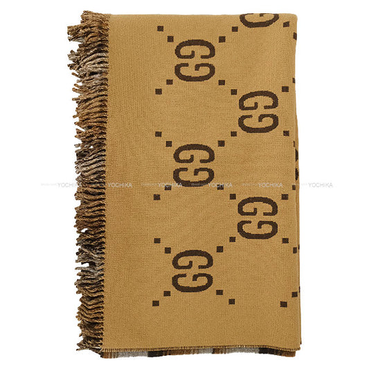 [Pre-loved] GUCCI GG & Check Reversible Blanket Brown Wool 563826[LIKE NEW][Authentic]