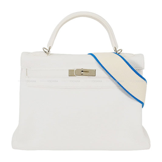 [Pre-loved] HERMES Shoulder bag Kelly32 Retourne with Bandouliere Blanc (White)/Mykonos Taurillon Clemence Silver HW Stamp □O[LIKE NEW][Authentic]