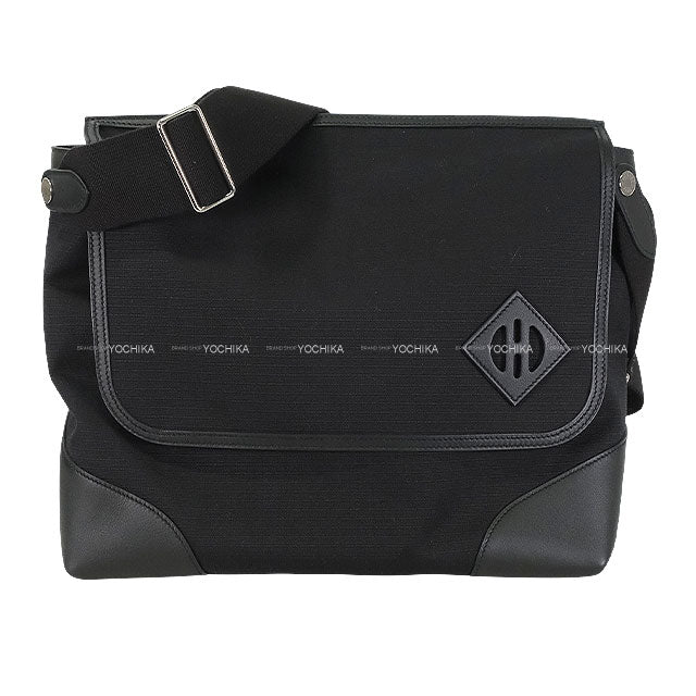 HERMES Messenger bag Allback Noir (Black) Toile Bivouac canvas/Veau Swift Silver HW Stamp B[EXCELLENT][Authentic]