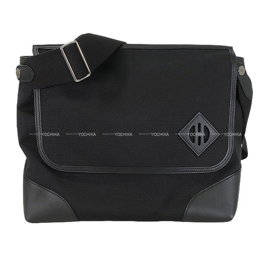 HERMES Messenger bag Allback Noir (Black) Toile Bivouac canvas/Veau Swift Silver HW Stamp B[EXCELLENT][Authentic]