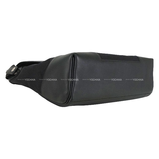 HERMES Messenger bag Allback Noir (Black) Toile Bivouac canvas/Veau Swift Silver HW Stamp B[EXCELLENT][Authentic]