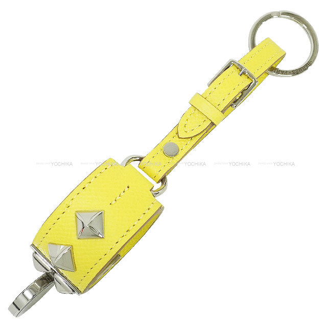 HERMES Scarf ring Porto Kure COLLIER DE CHIEN Lime Veau Epsom Silver HW Stamp A[EXCELLENT][Authentic]