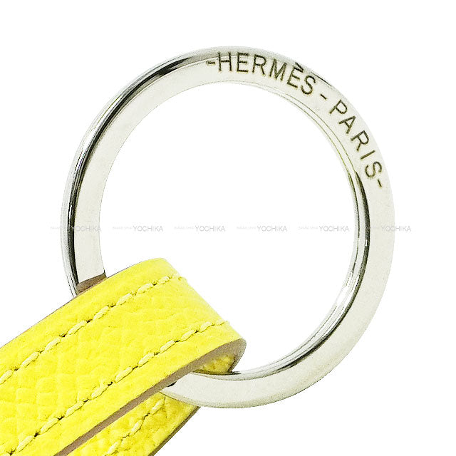 HERMES Scarf ring Porto Kure COLLIER DE CHIEN Lime Veau Epsom Silver HW Stamp A[EXCELLENT][Authentic]