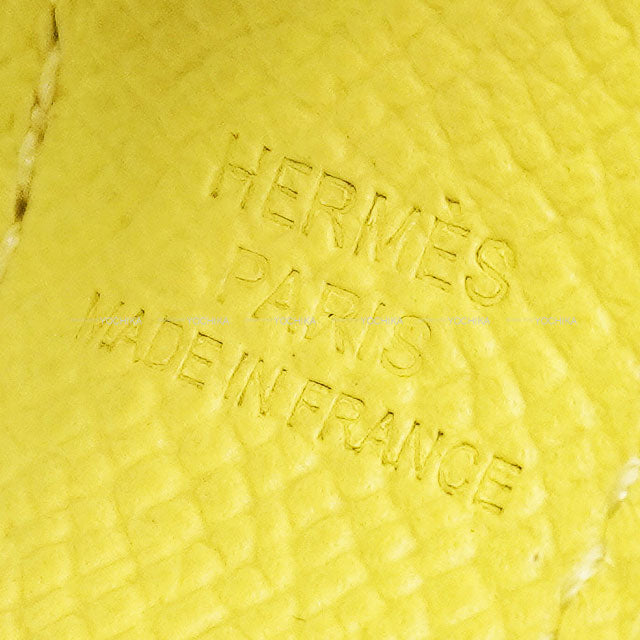 HERMES Scarf ring Porto Kure COLLIER DE CHIEN Lime Veau Epsom Silver HW Stamp A[EXCELLENT][Authentic]