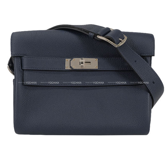 HERMES Shoulder bag Kelly Messenger 24 PM Blue Navy Veau Togo Silver HW Stamp K[BRAND NEW][Authentic]