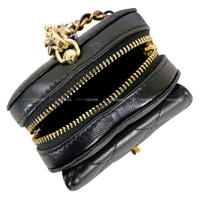 CHANEL bag charm Matelasse COCO Mark Mini Heart Noir (Black) Lambskin Champagne Gold HW AP4838[BRAND NEW][Authentic]