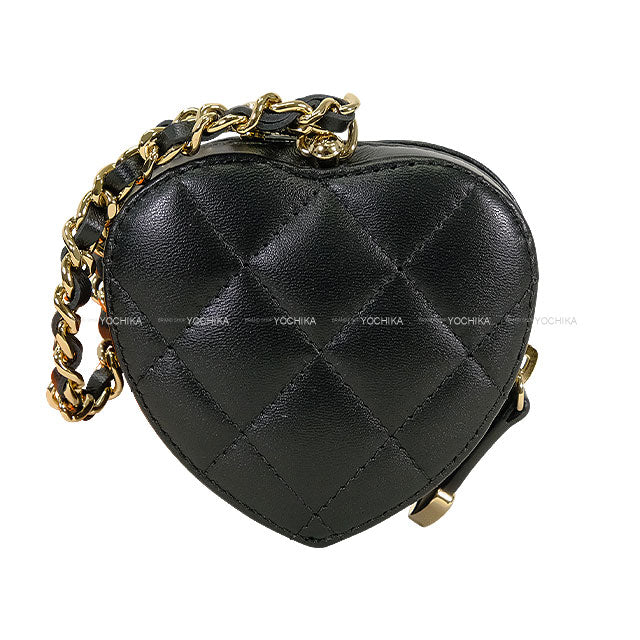 CHANEL bag charm Matelasse COCO Mark Mini Heart Noir (Black) Lambskin Champagne Gold HW AP4838[BRAND NEW][Authentic]