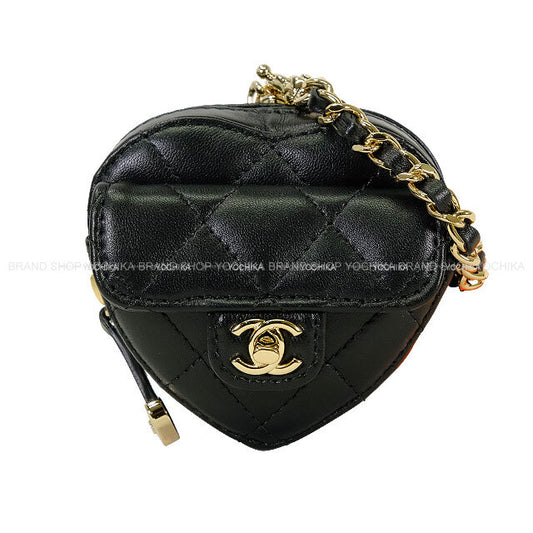 2025AW CHANEL bag charm Matelasse COCO Mark Mini Heart Chain Noir (Black) Lambskin Champagne Gold HW AP4838[BRAND NEW][Authentic]