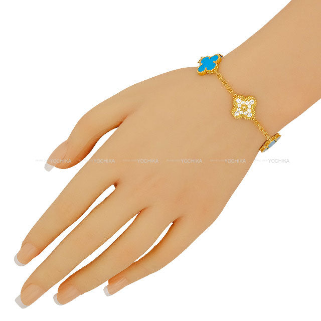 [Pre-loved] Van Cleef & Arpels bracelet Vintage Alhambra 5 Motifs Gold/Blue K18/Turquoise/Diamond[LIKE NEW][Authentic]