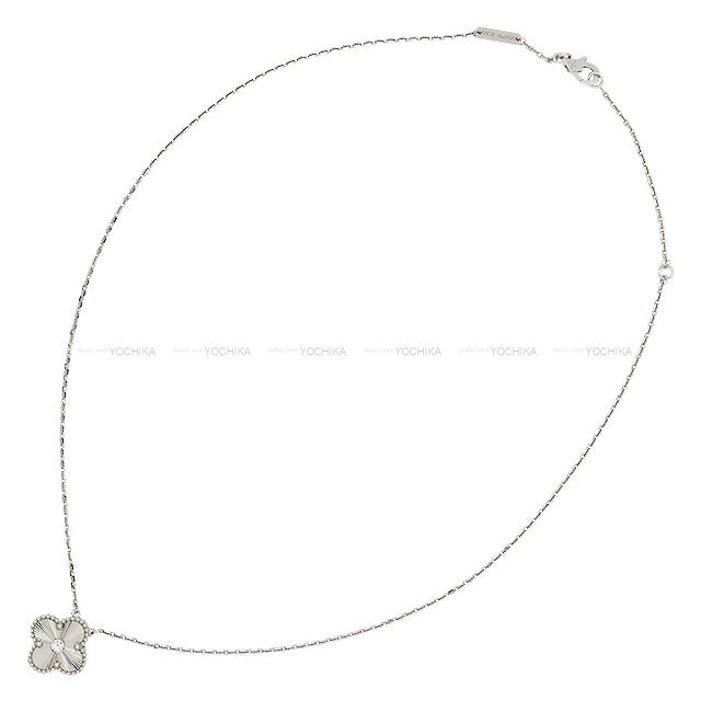 [Pre-loved] 2020 Holiday Collection Van Cleef & Arpels necklace Vintage Alhambra Pendant Guilloche White Gold K18WG/Diamond VCARP6L800[LIKE NEW][Authentic]