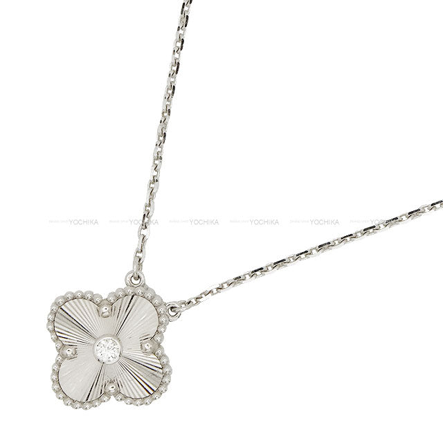 [Pre-loved] 2020 Holiday Collection Van Cleef & Arpels necklace Vintage Alhambra Pendant Guilloche White Gold K18WG/Diamond VCARP6L800[LIKE NEW][Authentic]