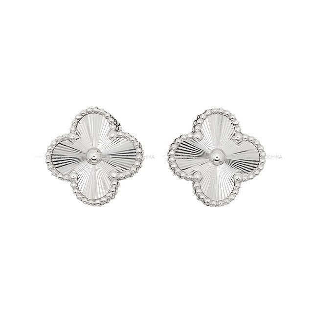 [Pre-loved] Van Cleef & Arpels pierced earring Vintage Alhambra Guilloche White Gold K18WG/Diamond VCARPXF00[LIKE NEW][Authentic]
