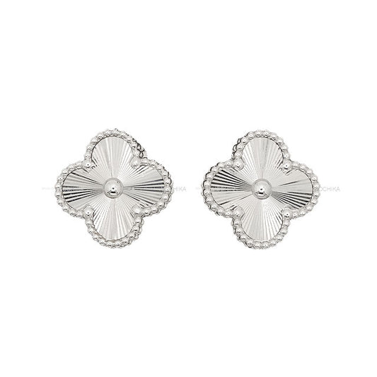 [Pre-loved] Van Cleef & Arpels pierced earring Vintage Alhambra Guilloche White Gold K18WG/Diamond VCARPXF00[LIKE NEW][Authentic]