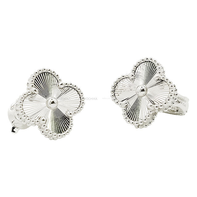 [Pre-loved] Van Cleef & Arpels pierced earring Vintage Alhambra Guilloche White Gold K18WG/Diamond VCARPXF00[LIKE NEW][Authentic]