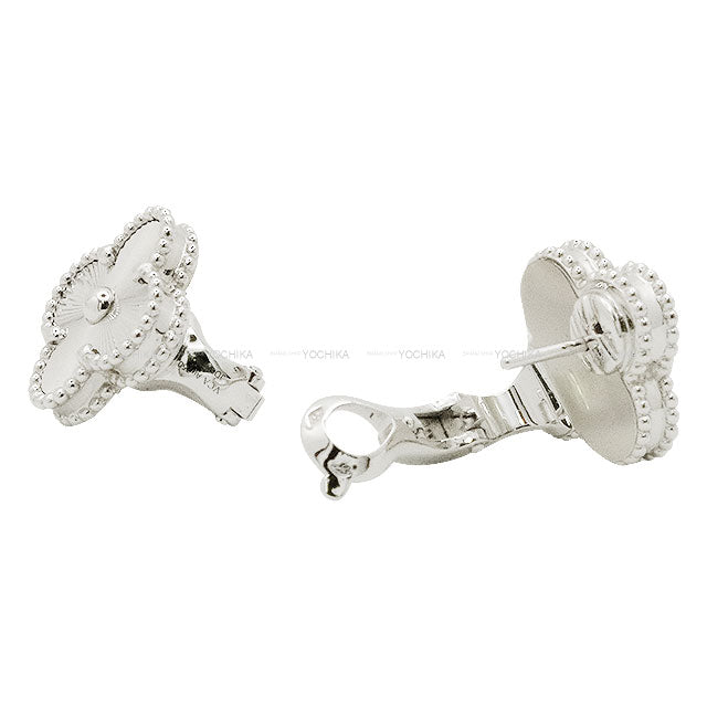 [Pre-loved] Van Cleef & Arpels pierced earring Vintage Alhambra Guilloche White Gold K18WG/Diamond VCARPXF00[LIKE NEW][Authentic]
