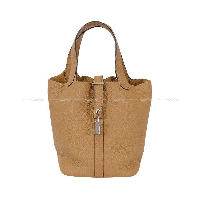 [Pre-loved] HERMES Handbag Picotin Lock 18 PM Chai Taurillon Clemence Silver HW Stamp U[LIKE NEW][Authentic]