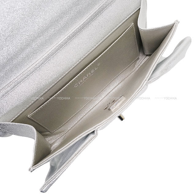 [Pre-loved] 2025AW CHANEL Shoulder bag Chain Ribbon COCO Mark Metallic Silver Lambskin Silver HW AS5129[LIKE NEW][Authentic]