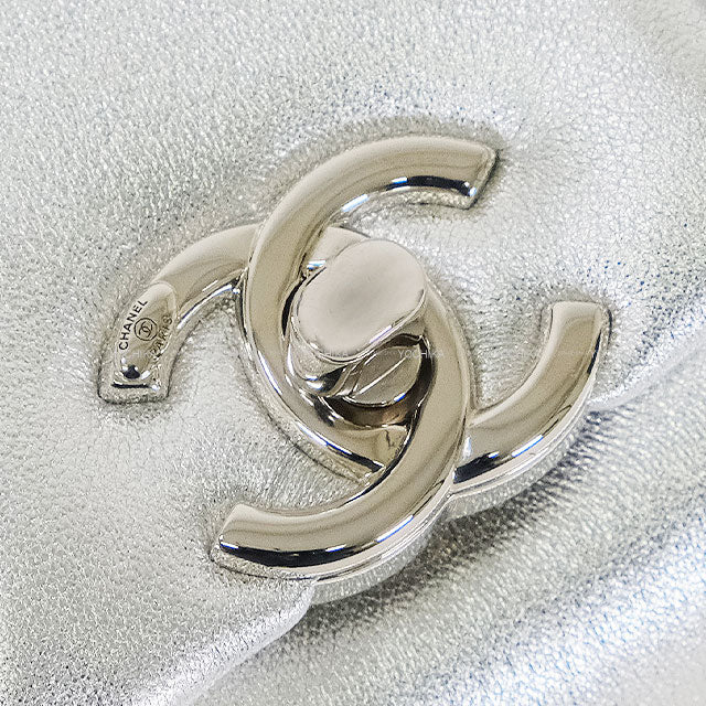 [Pre-loved] 2025AW CHANEL Shoulder bag Chain Ribbon COCO Mark Metallic Silver Lambskin Silver HW AS5129[LIKE NEW][Authentic]