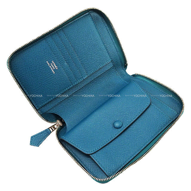 HERMES Bi-fold wallet Azap Vertical Vert Bosphore Veau Epsom Silver HW Stamp Y[EXCELLENT][Authentic]