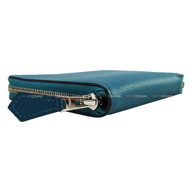 HERMES Bi-fold wallet Azap Vertical Vert Bosphore Veau Epsom Silver HW Stamp Y[EXCELLENT][Authentic]