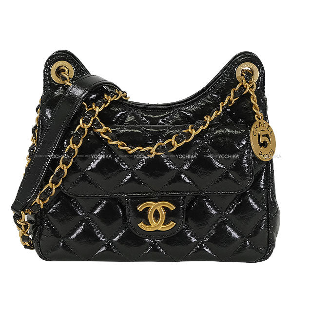 CHANEL Shoulder bag Matelasse Coco Mark Small Hobo Noir (Black) Shiny Calfskin Mat Gold HW AS3710[EXCELLENT][Authentic]