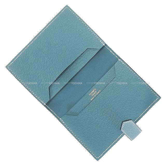 HERMES card holder Bearn Card holder New Bleu Jean Chevre Mysore Gold HW Stamp Ｗ[EXCELLENT][Authentic]