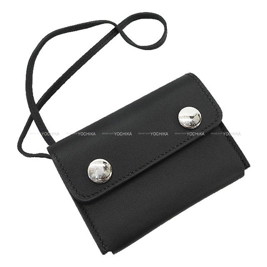 HERMES card holder Hermesnap Noir (Black) Veau Swift Silver HW Stamp W[BRAND NEW][Authentic]