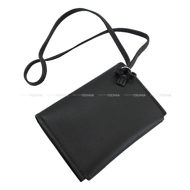 HERMES card holder Hermesnap Noir (Black) Veau Swift Silver HW Stamp W[BRAND NEW][Authentic]