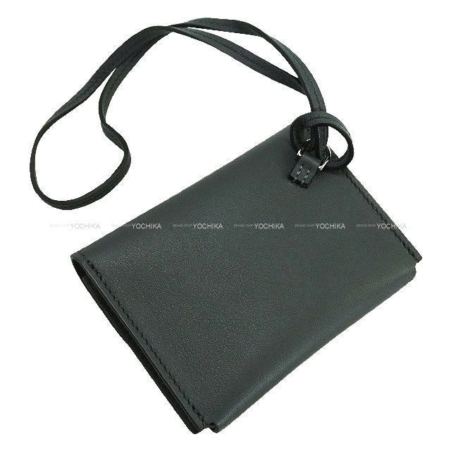 HERMES card holder Hermesnap Gris Misty Veau Swift Silver HW Stamp W[BRAND NEW][Authentic]