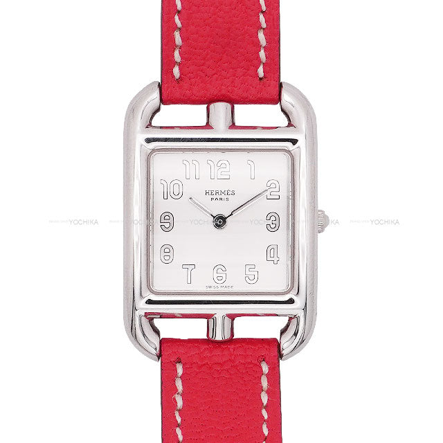 [Pre-loved] HERMES Watches Cape Cod Double Tour PM 31mm Rose Lipstick Chevre Mysore/Stainless steel Silver HW Stamp □P CC1.210[LIKE NEW][Authentic]