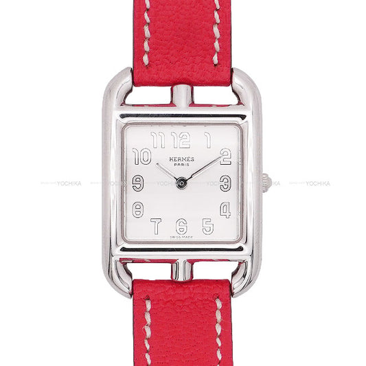 [Pre-loved] HERMES Watches Cape Cod Double Tour PM 31mm Rose Lipstick Chevre Mysore/Stainless steel Silver HW Stamp □P CC1.210[LIKE NEW][Authentic]
