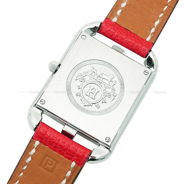 [Pre-loved] HERMES Watches Cape Cod Double Tour PM 31mm Rose Lipstick Chevre Mysore/Stainless steel Silver HW Stamp □P CC1.210[LIKE NEW][Authentic]