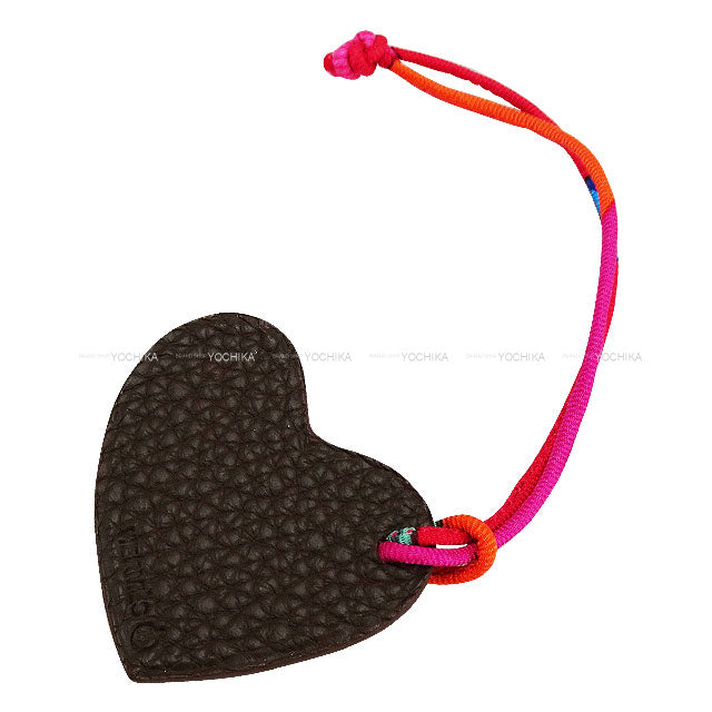 HERMES bag charm Petit H Mini coeur Heart Rose Confetti/Chocolat Veau Epsom/Veau Togo[BRAND NEW][Authentic]