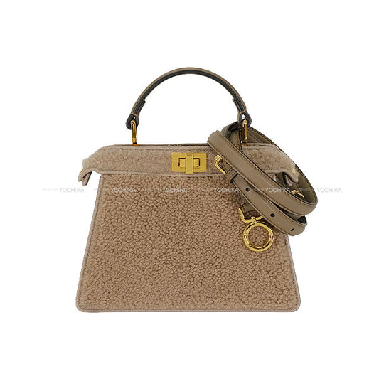 FENDI Shoulder bag Peekaboo ISeeU Petit Boa Mouton Beige Shearling/Nappa leather Gold HW 8BN335[EXCELLENT][Authentic]
