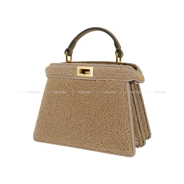 FENDI Shoulder bag Peekaboo ISeeU Petit Boa Mouton Beige Shearling/Nappa leather Gold HW 8BN335[EXCELLENT][Authentic]