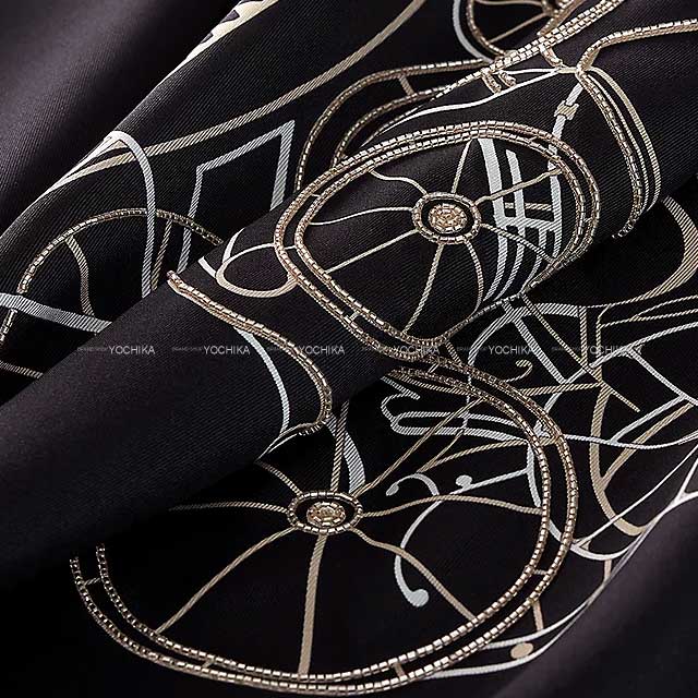 HERMES scarf Carre 90 Pre-shoe Complication Equestre Beads Noir (Black)/Blanc (White) Silk100%/Beads[BRAND NEW][Authentic]