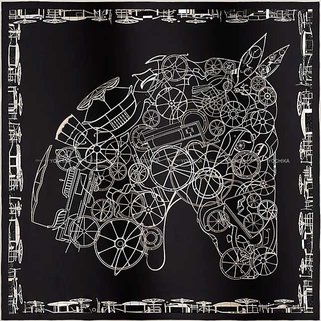 HERMES scarf Carre 90 Pre-shoe Complication Equestre Beads Noir (Black)/Blanc (White) Silk100%/Beads[BRAND NEW][Authentic]